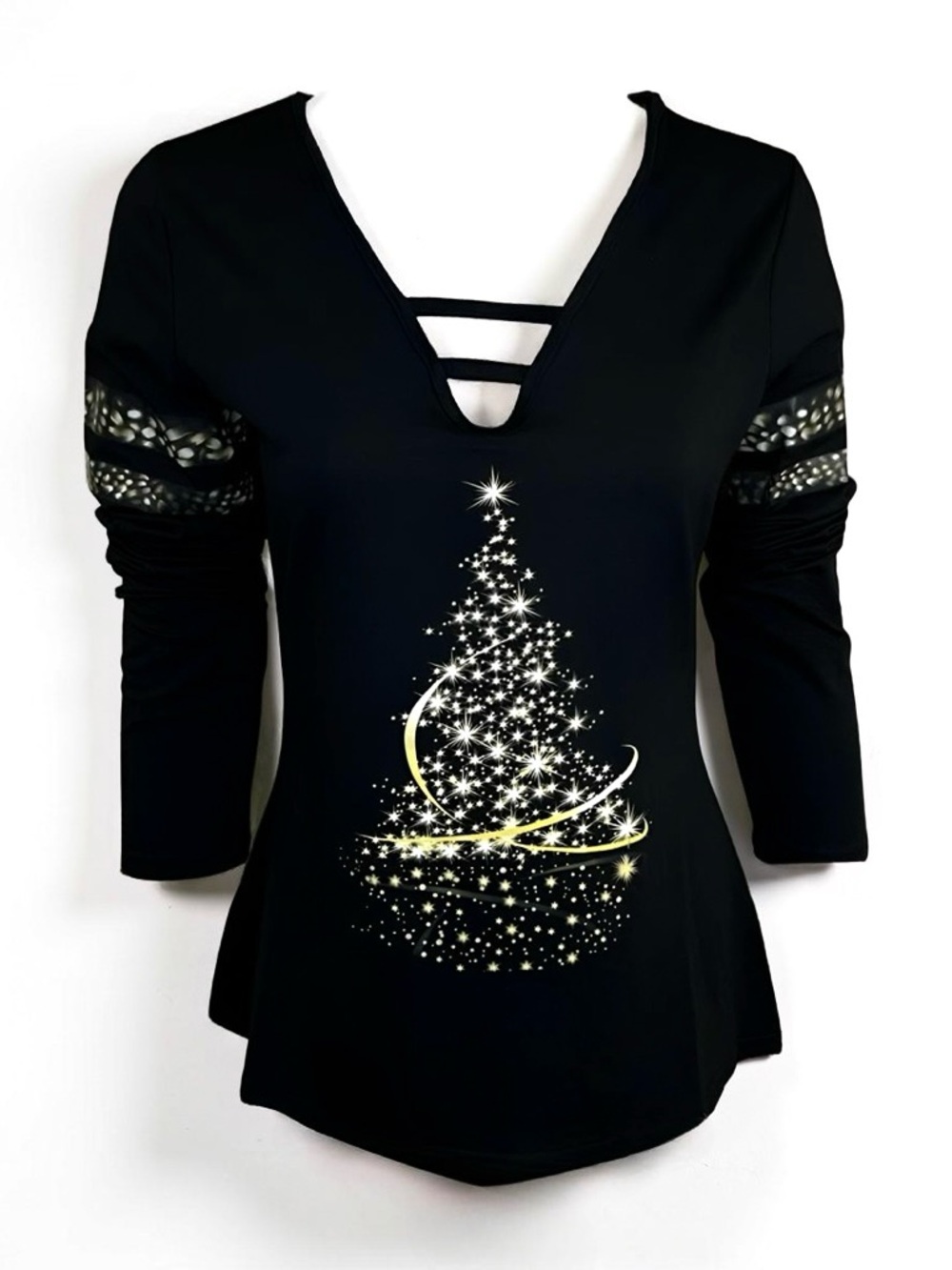 NWT• C.O.Z.Y. Women's Black Christmas Tree Long Sleeve Shirt
